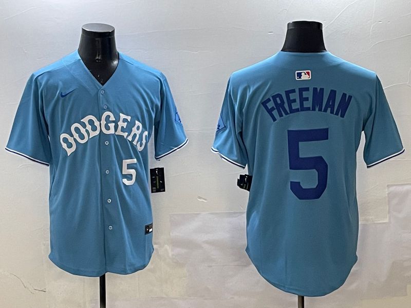 Men Los Angeles Dodgers #5 Freeman Light Blue Throwback Game 2025 Nike MLB Jersey style 8->los angeles dodgers->MLB Jersey